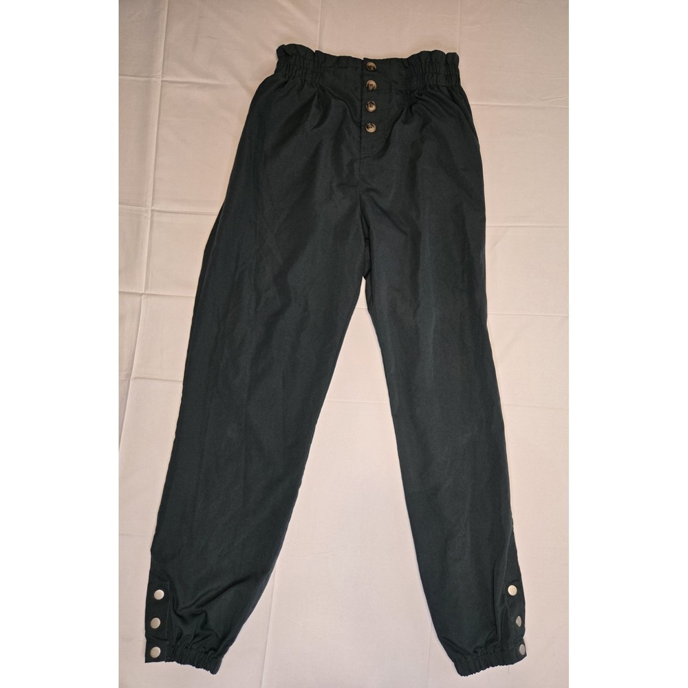 S Betro Paperbag Waist Trouser Pants Cuffed, Elastic Waist Dark Teal Small‎